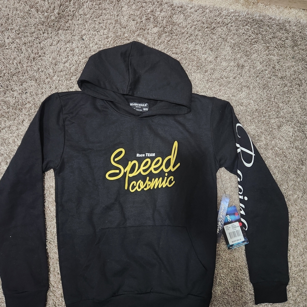 Boys' Black Hoodie with Yellow 'Speed Cosmic' Graphic 10/12